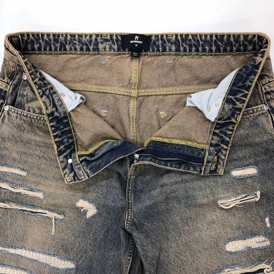 リプレゼント ワイドデニム パンツ バギー ダメージ加工 メンズ サイズ36 ブルー REPRESENT 【AFB28】