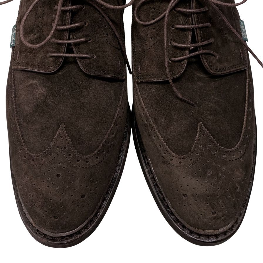 パラブーツ ブルックスブラザーズ レザーシューズ ウイングチップ フルブローグ スエード サイズ9.5 ブラウン Paraboot Brooks Brothers ビジネスシューズ 約28.0cm【LA】【中古】