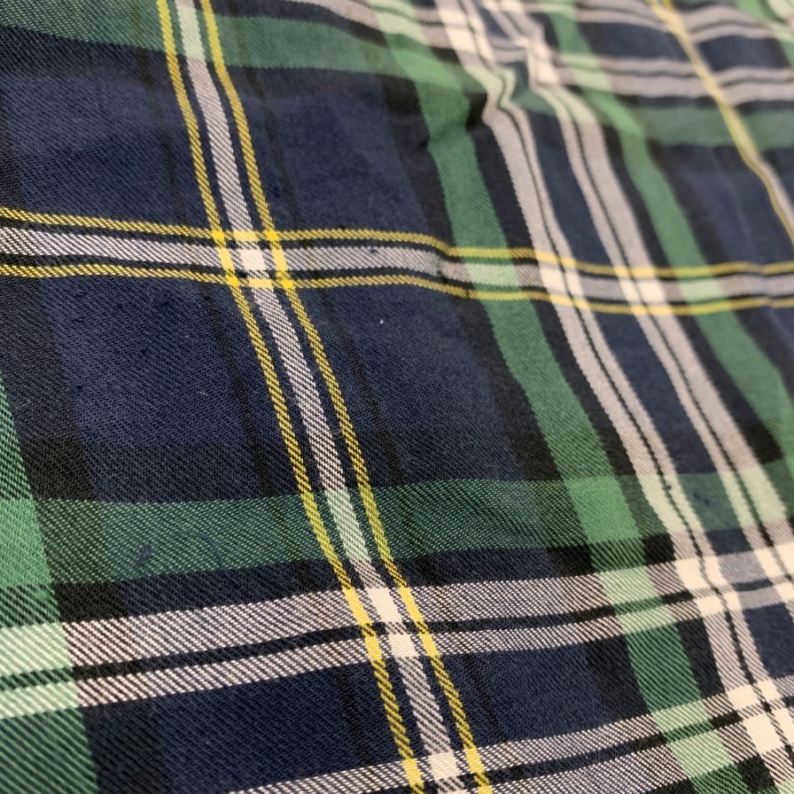 美品◆ラルフローレン バンドカラーシャツ 90S オールド タータンチェック ネイビー系 メンズ サイズM Ralph Lauren 【AFB4】