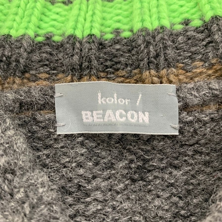 中古◆カラー ビーコン ウールニットセーター グレー系 メンズ サイズ2(L相当)kolor / BEACON 【AFB28】