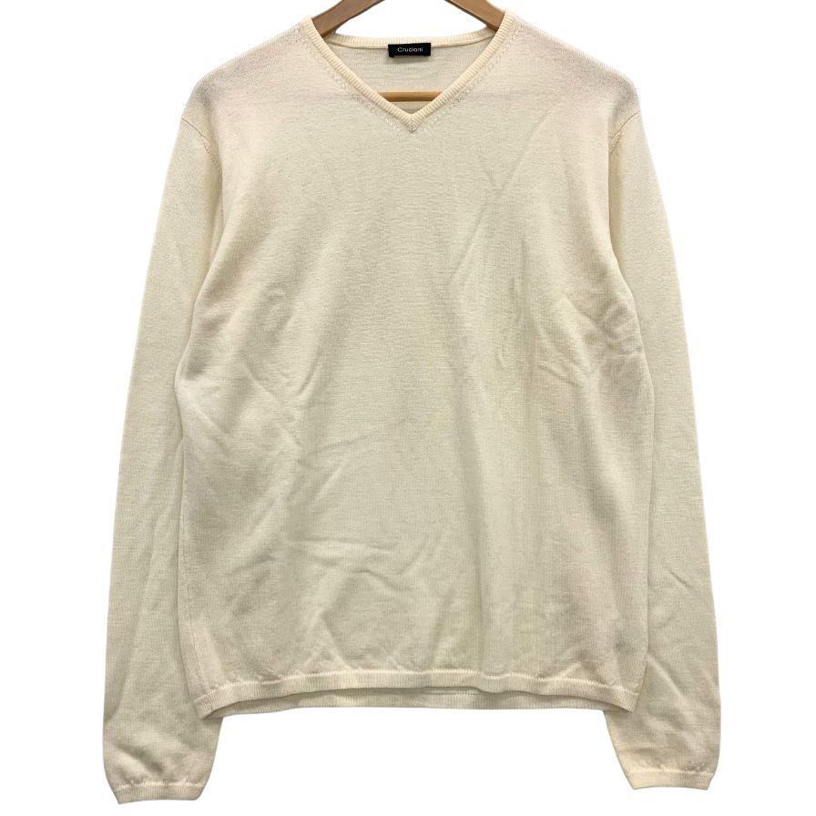 中古◆クルチアーニ ニット ウール100% Vネック メンズ サイズ48 アイボリー Cruciani 【AFB28】