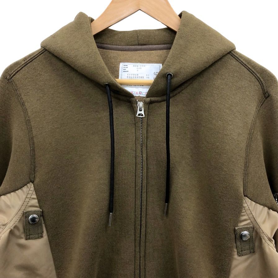 美品◆サカイ ジップアップパーカー スポンジスウェット ブラウン サイズ2 メンズ Sacai Sponge Sweat x Nylon Twill Hoodie 【AFB8】