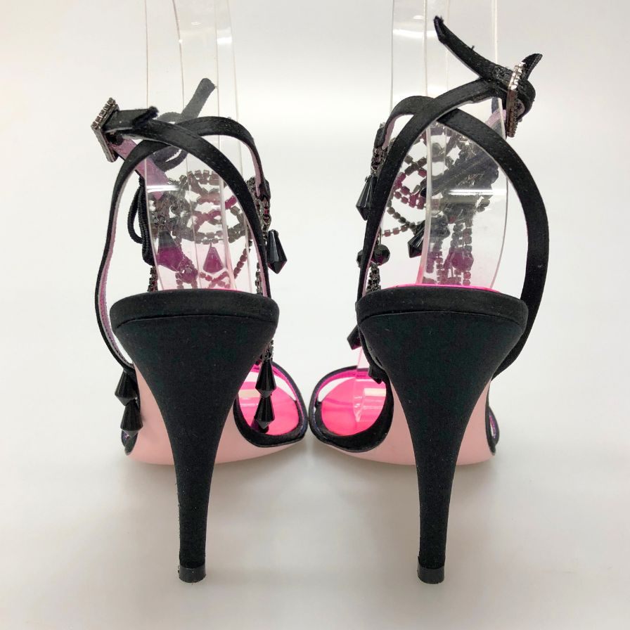 クリスチャン ラクロワ パンプス ビーズストラップ レザー ヒール ブラック ピンク レディース サイズ38 Christian Lacroix 約24.5cm【AFD1】