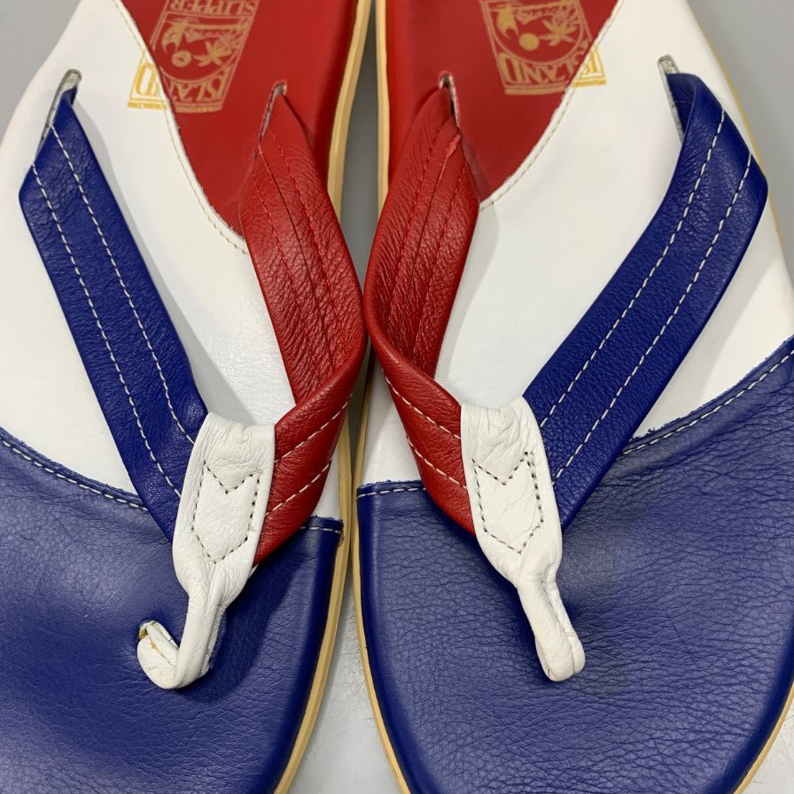 アイランドスリッパ ビーチサンダル レザー トリコロール ホワイト レッド ブルー メンズ サイズ13 ISLAND SLIPPER 約31+cm【AFC35】