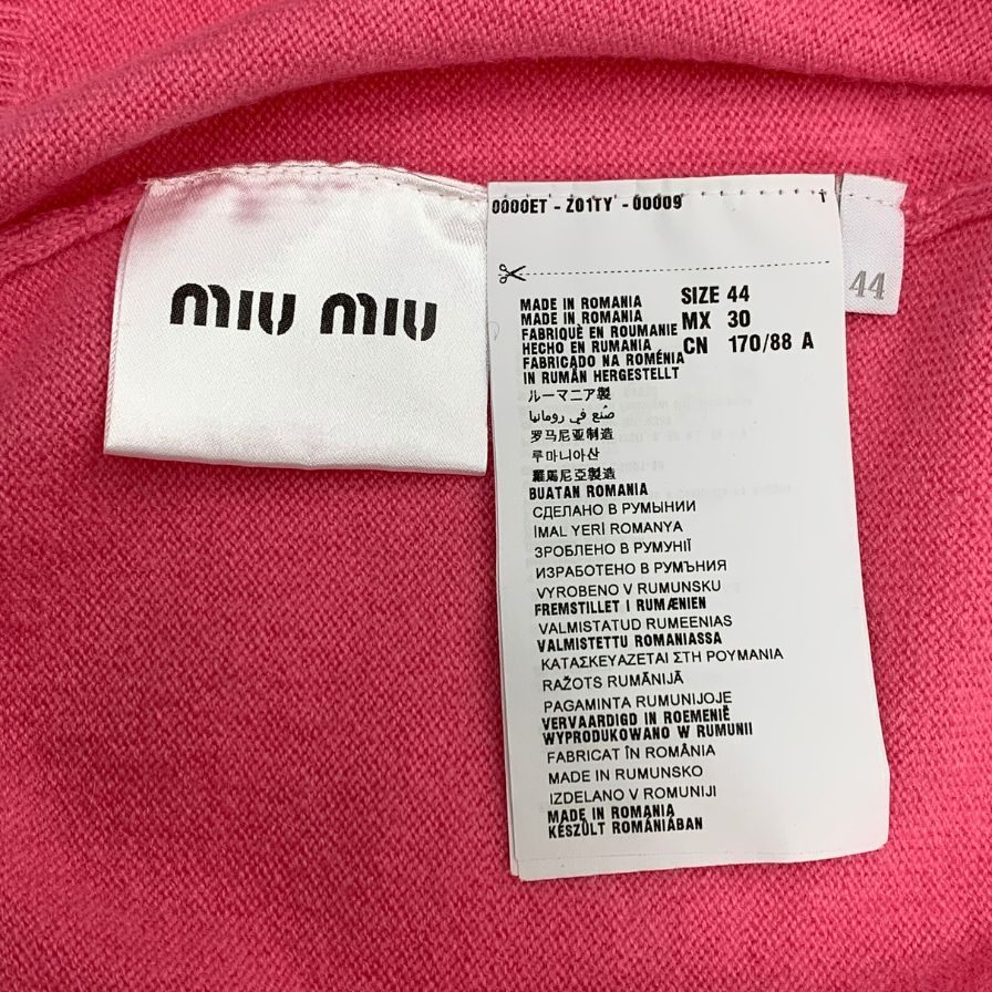 極美品◆ミュウミュウ カーディガン クルーネック カシミア100% レディース サイズ44 ピンク miumiu 【AFB28】