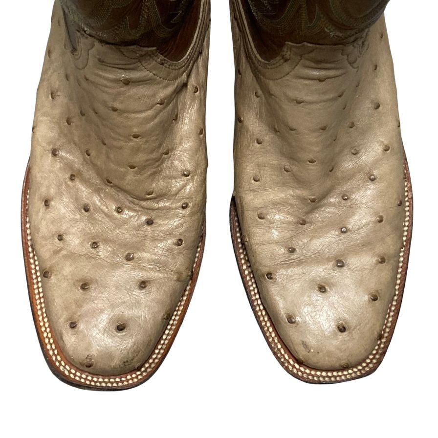 ルケーシー 2000 ローパーブーツ オーストリッチ レザーコンビ メンズ サイズ8.5D ベージュ ブラウン Lucchese 2000 約27.0cm【AFC46】