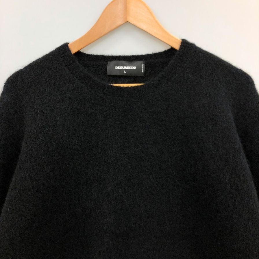 極美品◆ディースクエアード ニット トップス ロゴプレート レディース サイズL ブラック DSQUARED2 【AFB19】