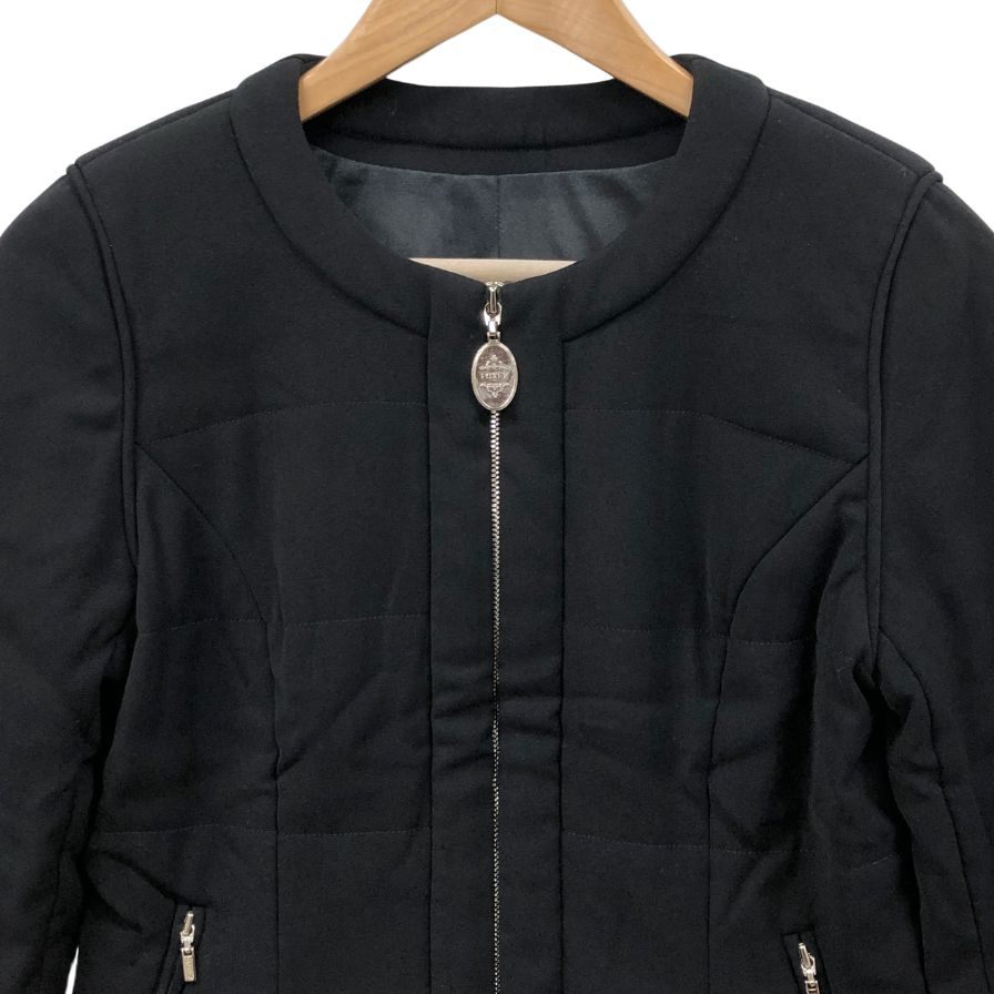 極美品◆フォクシーニューヨーク ノーカラージャケット ジップアップ ブラック レディース サイズ40 29379 FOXEY NEW YORK 【AFB16】