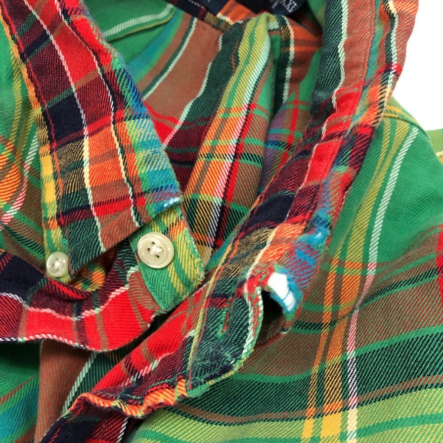 美品◆ポロラルフローレン ボタンダウンシャツ 90S チェック グリーン系 メンズ サイズXXL Polo Ralph Lauren 【AFB14】
