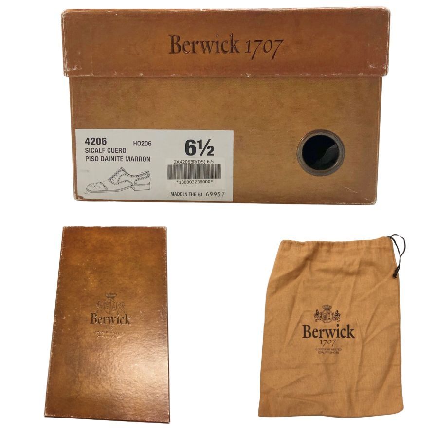 バーウィック レザーシューズ 4206 セミブローグ ブラウン サイズ6.5 メンズ Berwick 約25.5cm【AFD4】