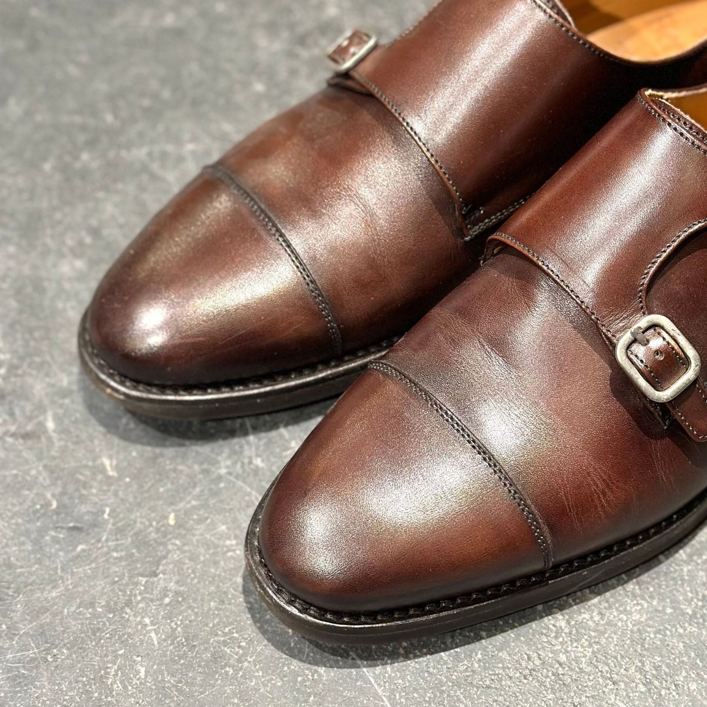 バーウィック レザーシューズ 5425 ダブルモンク ダークブラウン サイズUK7.5 Berwick ビジネスシューズ 約26.0cm【LA】【中古】