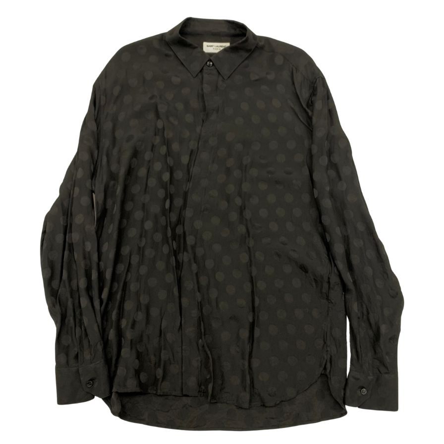 美品◆サンローラン パリ ポルカドットシャツ 23SS ブラック メンズ サイズ41 シルク 646850 SAINT LAURENT PARIS レディース【AFB13】