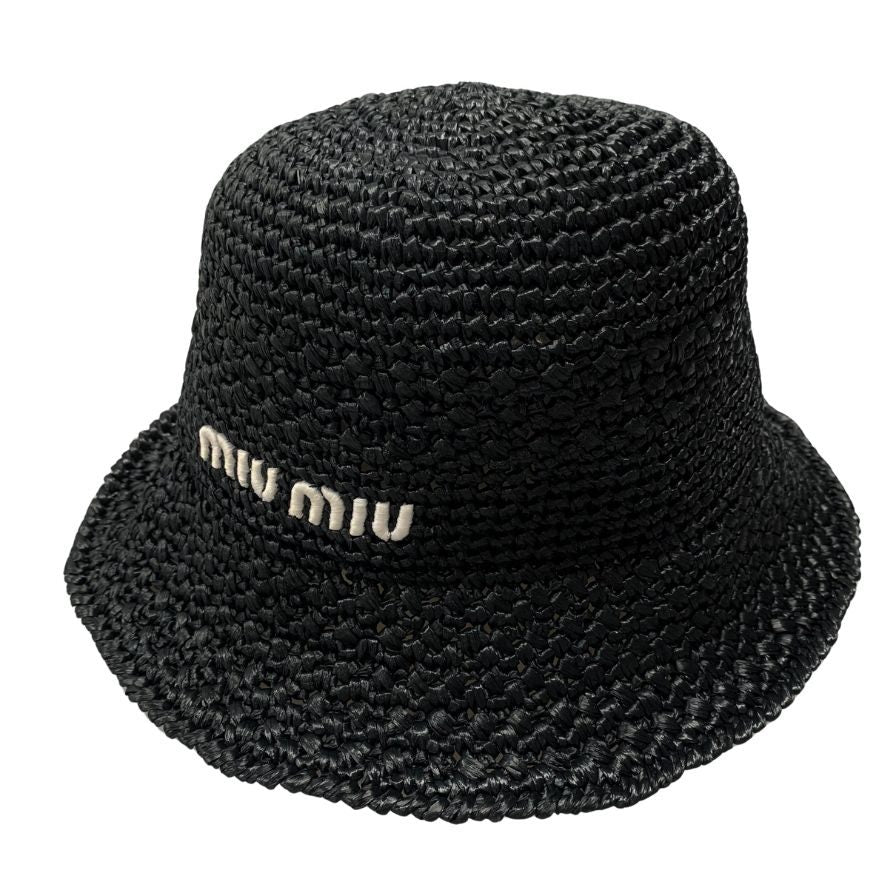 ミュウミュウ 22SS ハット ロゴ クロシェ ブラック レディース サイズL 5HC287 miu miu
