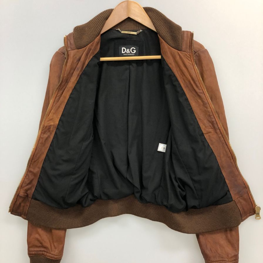 中古■ドルチェ&ガッバーナ レザー リブ ブルゾン ボンバージャケット トルコ製 レディース サイズ40 ブラウン DOLCE&GABBANA 【AFA21】