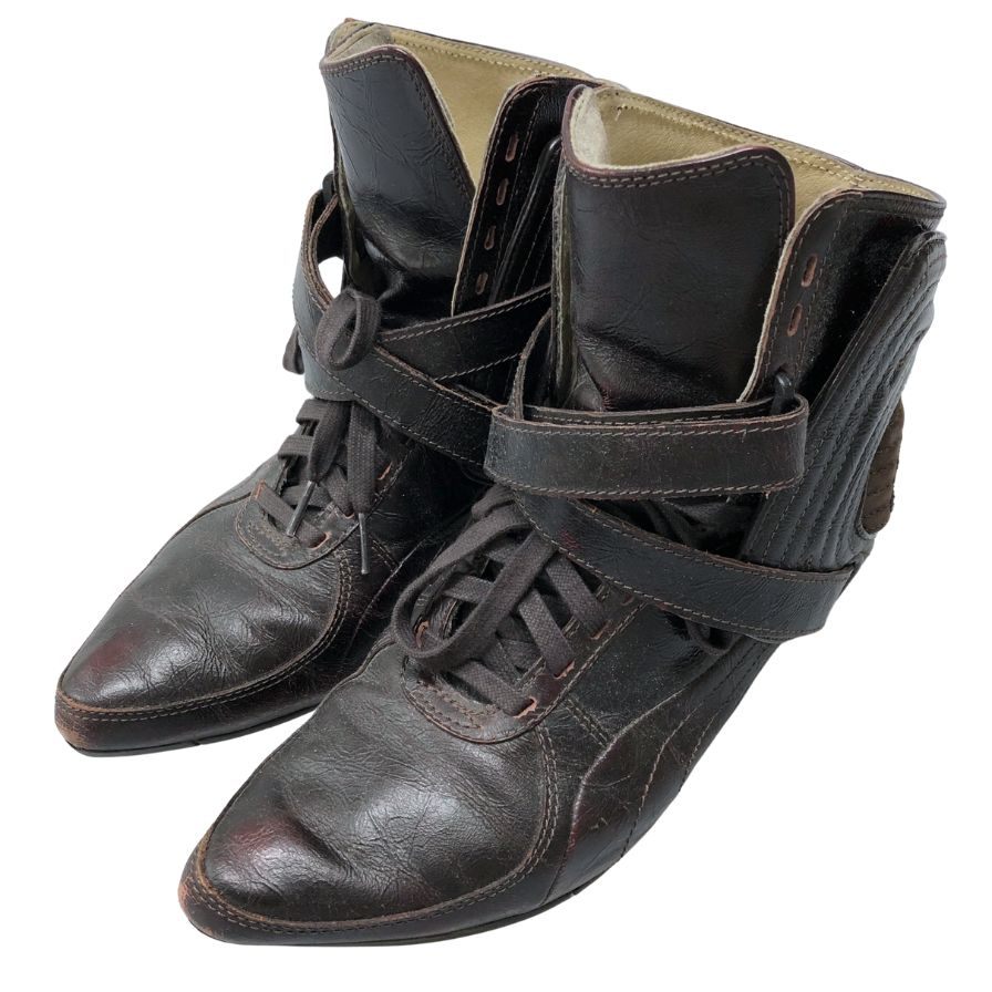 プーマ アレキサンダーマックイーン スニーカー レザー ハイカット ベルクロ 345579 ブラウン メンズ サイズ26cm PUMA ALEXANDER McQUEEN 約26.0cm【AFC33】