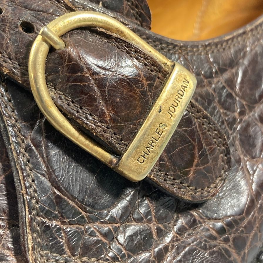 シャルル ジョルダン クロコ型押し シングルモンク ストラップ ブラウン メンズ サイズ 7E CHARLES JOURDAN 約25.5cm【AFC34】