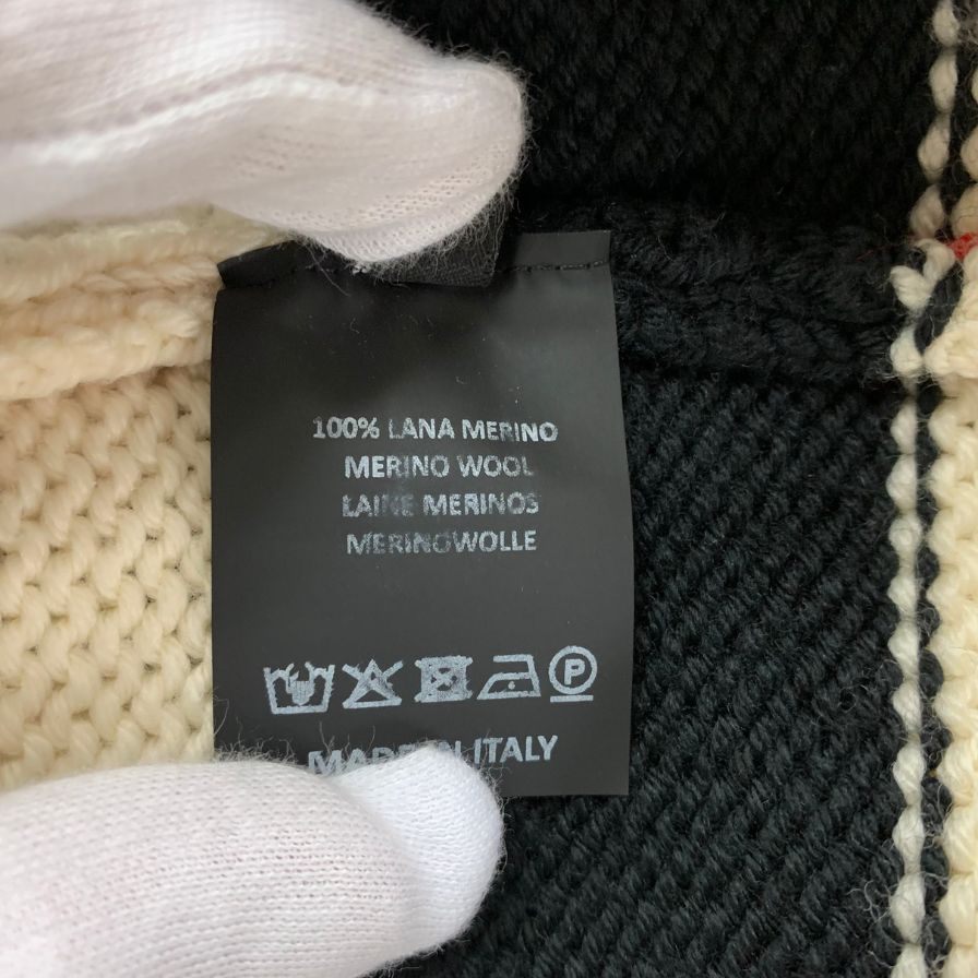 中古◆ラフシモンズ ニット クロップド オーバーサイズ フロントロゴ ボーダー メンズ サイズ2 2022 RAF SIMONS 【AFA3】