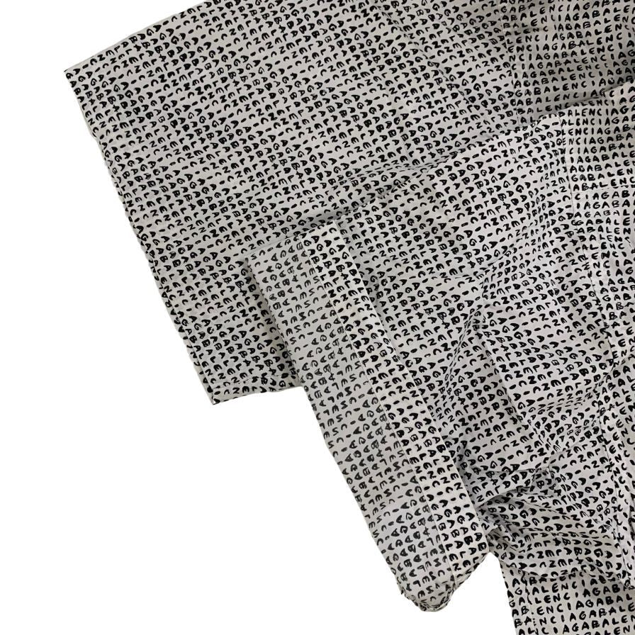美品◆バレンシアガ ボタンダウンシャツ 半袖 647354 メンズ サイズ41 総柄 ホワイト ブラック BALENCIAGA WARDROBE 【AFB3】