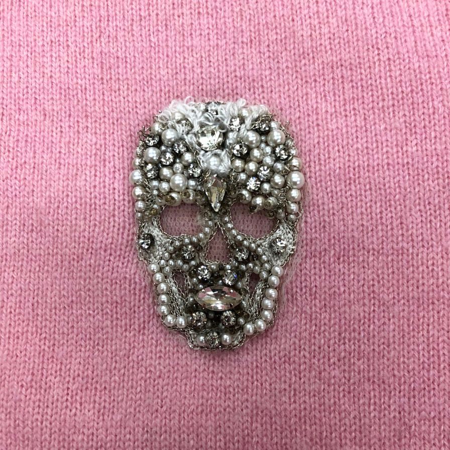 極美品◆フィリッププレイン ニット セーター スカルビジュー カシミア100% レディース サイズL ピンク Philipp Plein 【AFB7】