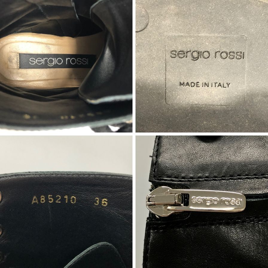 セルジオロッシ サイドジップブーツ ビジュー レザー ブラック レディース サイズ36 Sergio Rossi 約22.5cm【AFC47】