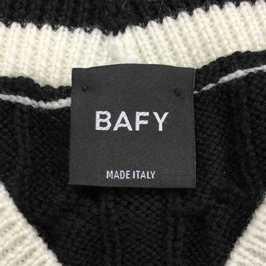 美品◆バフィー チルデンニット Vネック ウール ブラック×ホワイト×キャメル サイズ50 メンズ イタリア製 BAFY MADE IN ITALY 【AFB40】