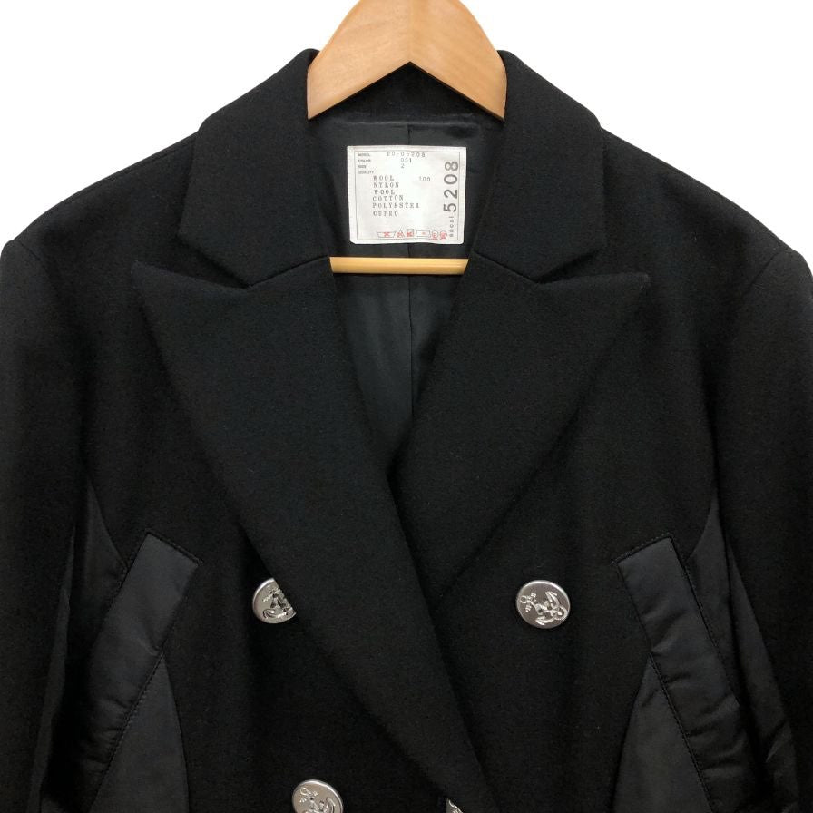 極美品◆サカイ 20年製 ドッキングロングコート レディース サイズ2 ブラック 20-05208 sacai 【AFB56】