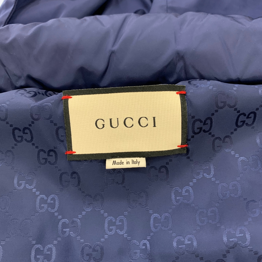 美品◆グッチ ダウンジャケット 裏地GG柄 ナイロン ネイビー サイズ38 429854 CUCCI レディース【AFB40】