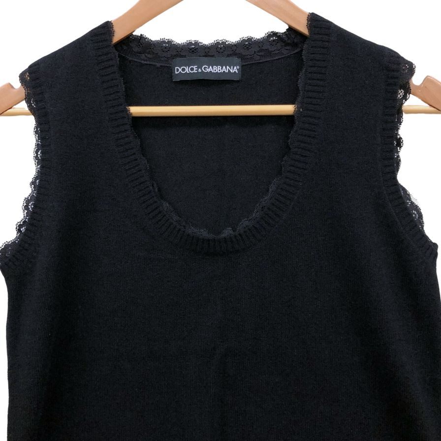 極美品◆ドルチェ&ガッバーナ ベスト レースあしらい カシミア レディース サイズS ブラック DOLCE&GABBANA 【AFB28】