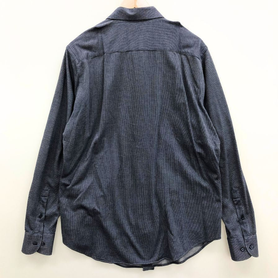 極美品◆エンポリオ アルマーニ シャツ 長袖 コットン 総柄 メンズ ネイビー サイズ41 EMPORIO ARMANI 【AFB14】