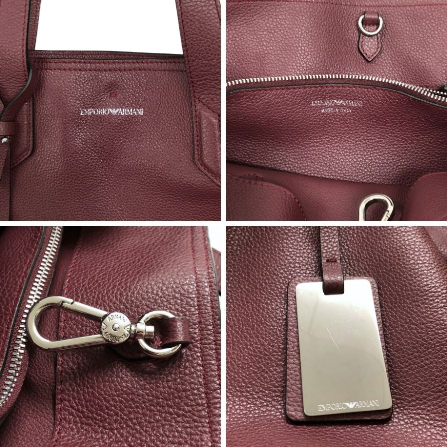 エンポリオ アルマーニ バッグ レザー 2way ショルダー エンボス ロゴ ボルドー レディース EMPORIO ARMANI【AFE6】