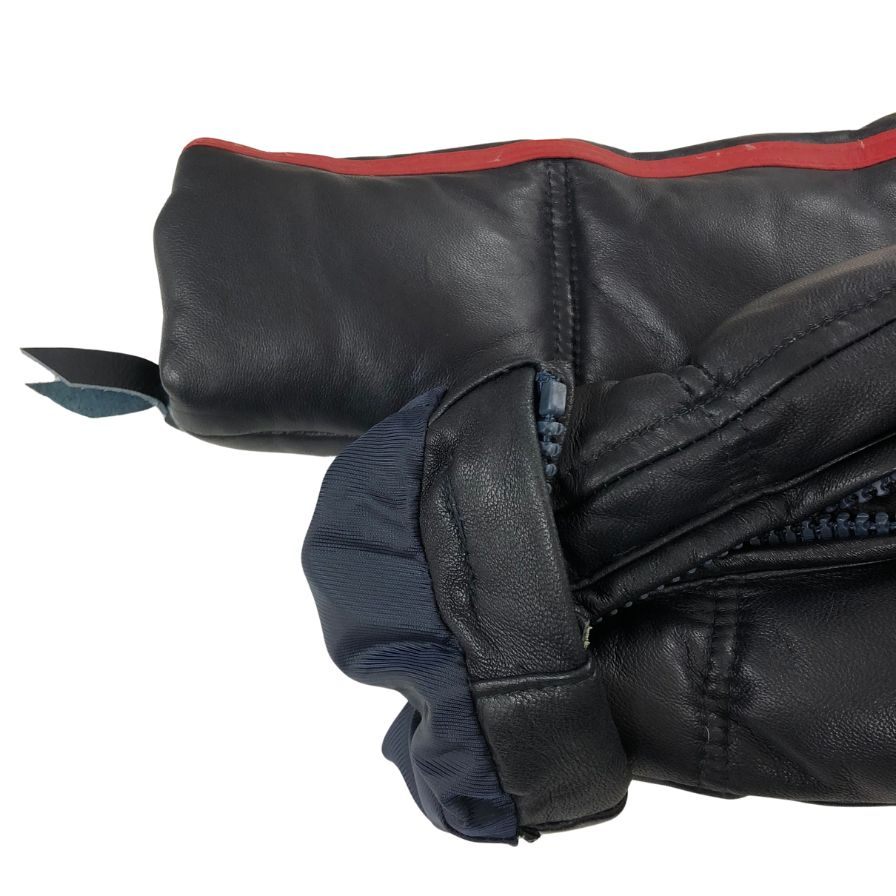 中古◆ショット ダウンジャケット モーターサイクルジャケット ラムレザー IDEALジップ サイズM ネイビー メンズ Schott 【AFG1】