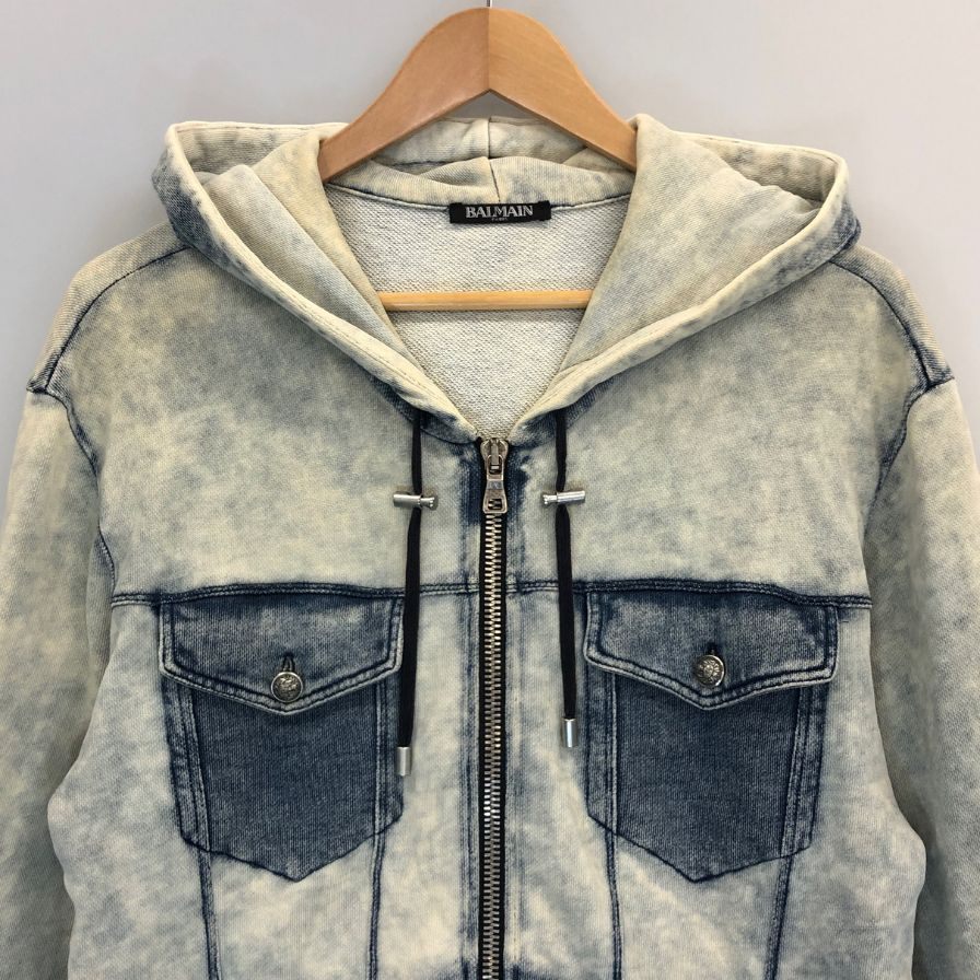 中古◆バルマン ジップアップパーカー デニム メンズ サイズXS BALMAIN 【AFB41】