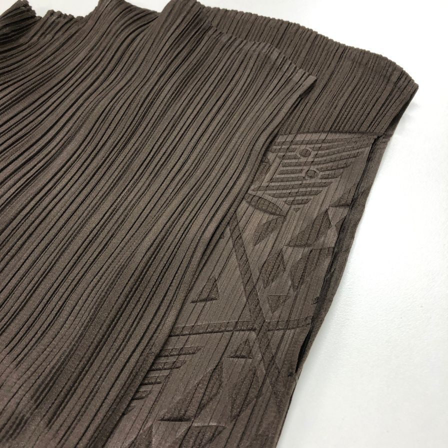 極美品◆プリーツプリーズ ノースリーブワンピース エンボス柄 ブラウン サイズ3 PP21-JT615 PLEATS PLEASE ISSEY MIYAKE 【AFB10】
