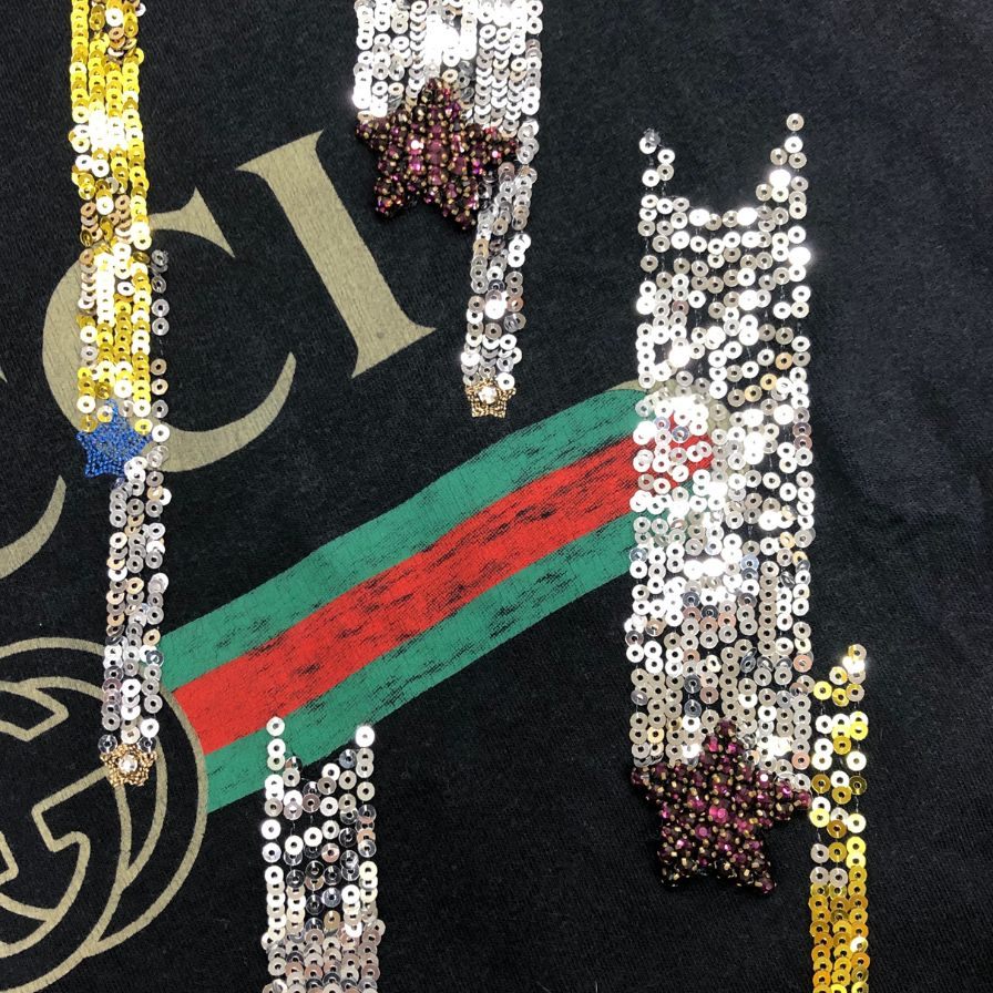 中古◆グッチ 半袖Tシャツ スパンコール ブラック レディース サイズM 492347 GUCCI 【AFB3】