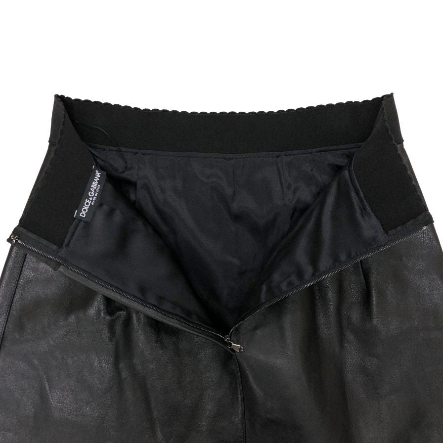 ドルチェ&ガッバーナ レザー スカート ウエストハイリブ 子牛革 レディース サイズ44 ブラック DOLCE&GABBANA【AFB29】