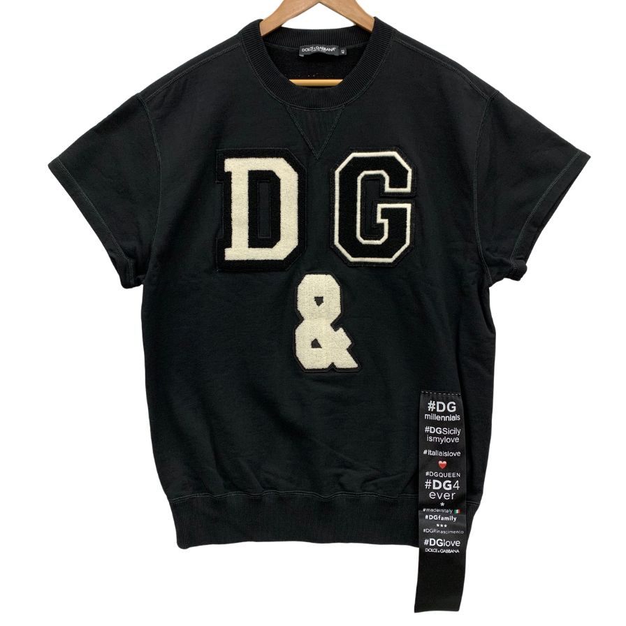 美品◆ドルチェ&ガッバーナ 半袖トップス トレーナー ロゴワッペン レディース サイズ42 ブラック DOLCE&GABBANA 【AFB14】