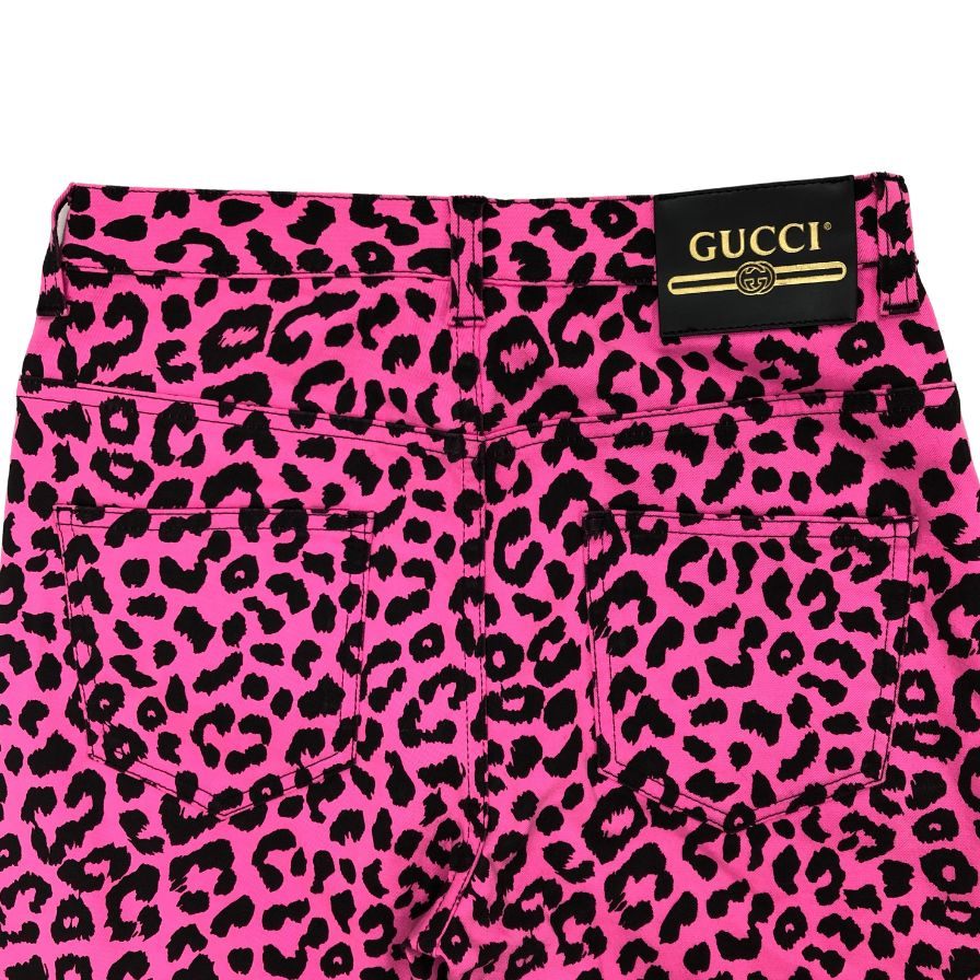 グッチ ビビットカラー スキニーパンツ レオパード柄 ストレッチ レディース サイズ28 ピンク GUCCI 【AFB25】