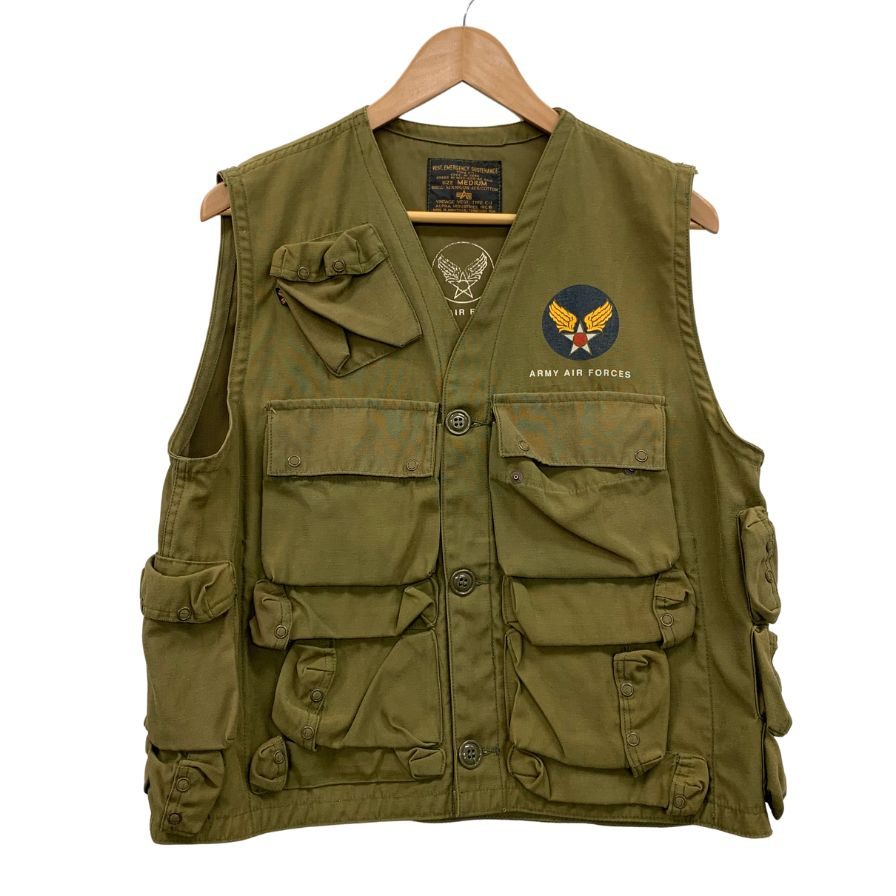 中古◆アルファインダストリーズ ベスト C-1 ヴィンテージ アーミー エアフォース カーキ メンズ サイズM ALPHA INDUSTRIES 【AFB51】