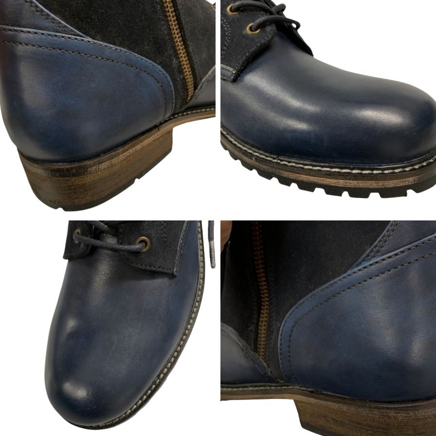 アルフレッド バニスター レザー ブーツ IN04 ダブルジップ ネイビー サイズ42 メンズ ALFREDO BANNISTER 約26.5cm【AFD1】