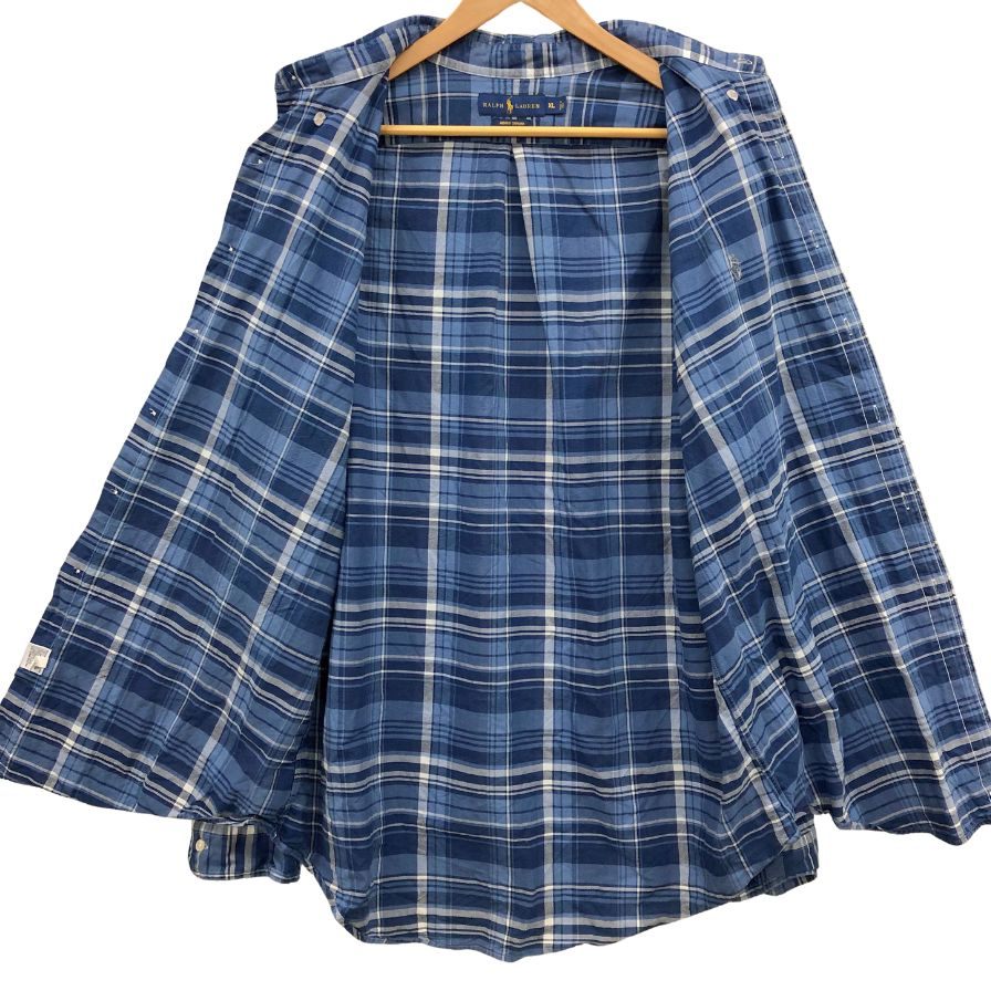 ラルフローレン チェックシャツ チェック柄 ブルー系 メンズ サイズXL Ralph Lauren【LA】