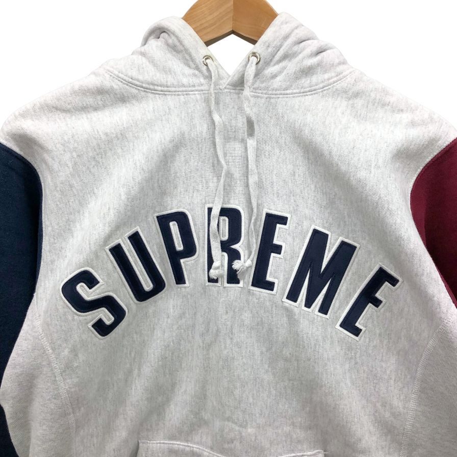 中古◆シュプリーム パーカー アーチロゴ マルチカラー スウェット フーディ カラーブロック メンズ サイズM グレー supreme 【AFB32】