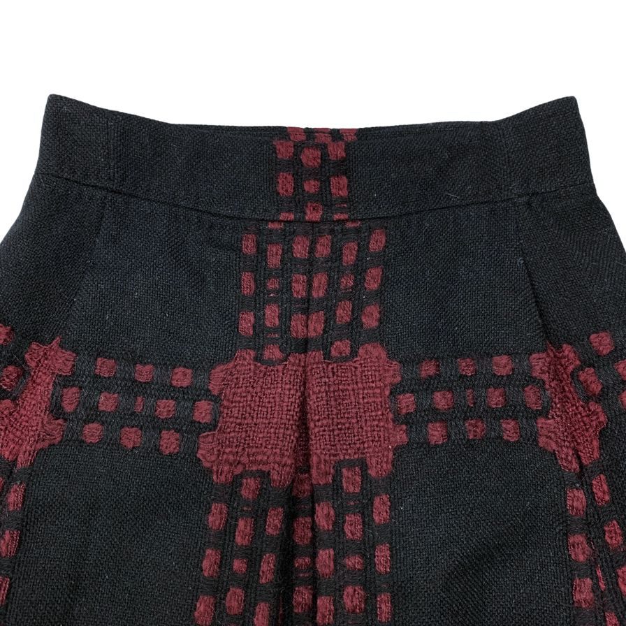 グッチ スカート ウール ツイード チェック 切替 2007 フレア レッド ブラック レディース サイズ42 GUCCI【AFB49】