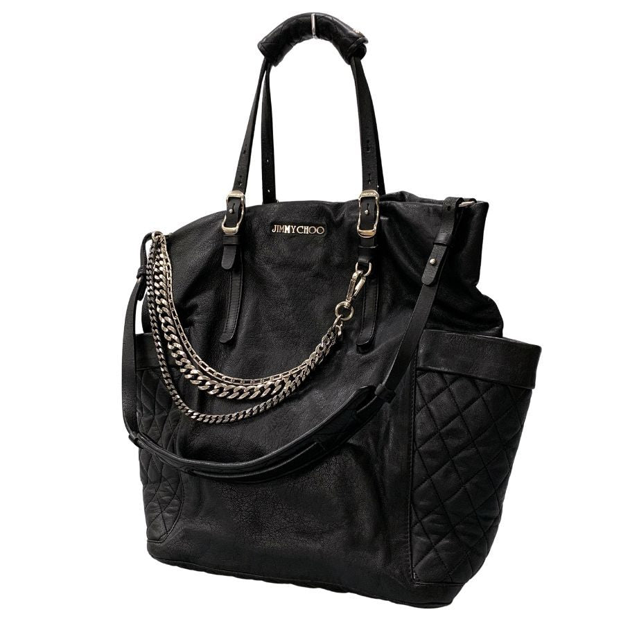 ジミーチュウ 2way トートバッグ レザー バイカー キルティング チェーン ブラック JIMMY CHOO【AFE3】