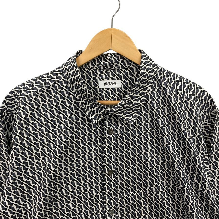 中古◆モスキーノ 長袖シャツ 総柄 メンズ ブラック ホワイト サイズ3XL MOSCHINO 【AFB20】