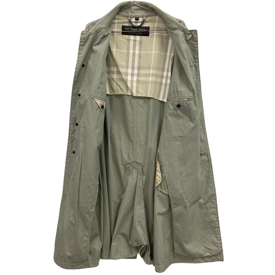 中古◆バーバリー ステンカラーコート イングランド製 サイズS グリーン系 コットン BURBERRY 【AFA14】
