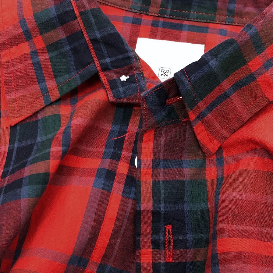 美品◆ユニフォームエクペリメント チェック 長袖シャツ 23SS UE-230019 メンズ サイズ3 レッド Uniform Experiment 【AFB39】