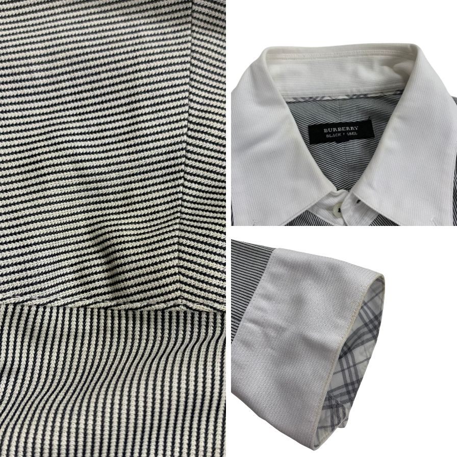 中古◆バーバリー ブラックレーベル Yシャツ 3点セット メンズ サイズ39 40 ホワイト ブラック系 BURBERRY BLACK LABEL 【AFB20】