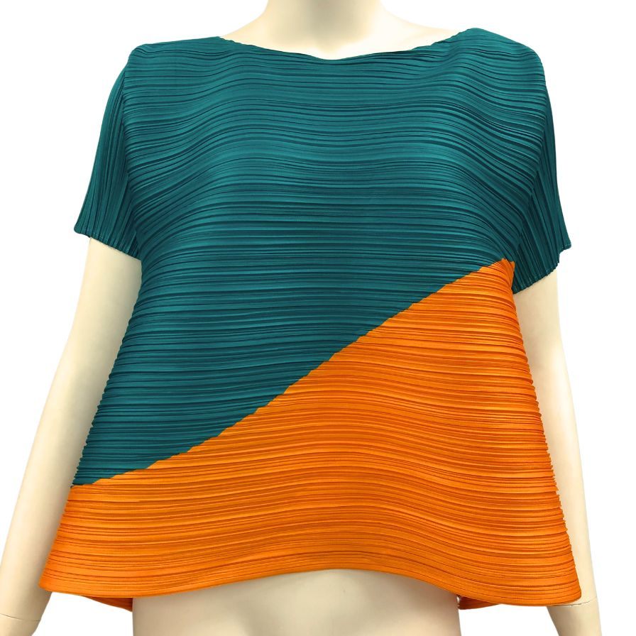 極美品◆プリーツプリーズ イッセイミヤケ カットソー PP13-JK481 レディースサイズ3 バイカラー PLEATS PLEASE ISSEY MIYAKE MADE IN JAPA 【AFB26】