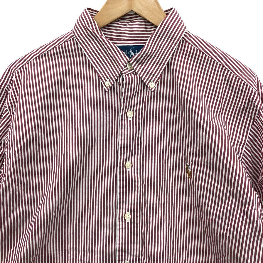 ラルフローレン 90S 長袖シャツ ストライプ レッド系 サイズ16 1/2 Ralph Lauren【LA】