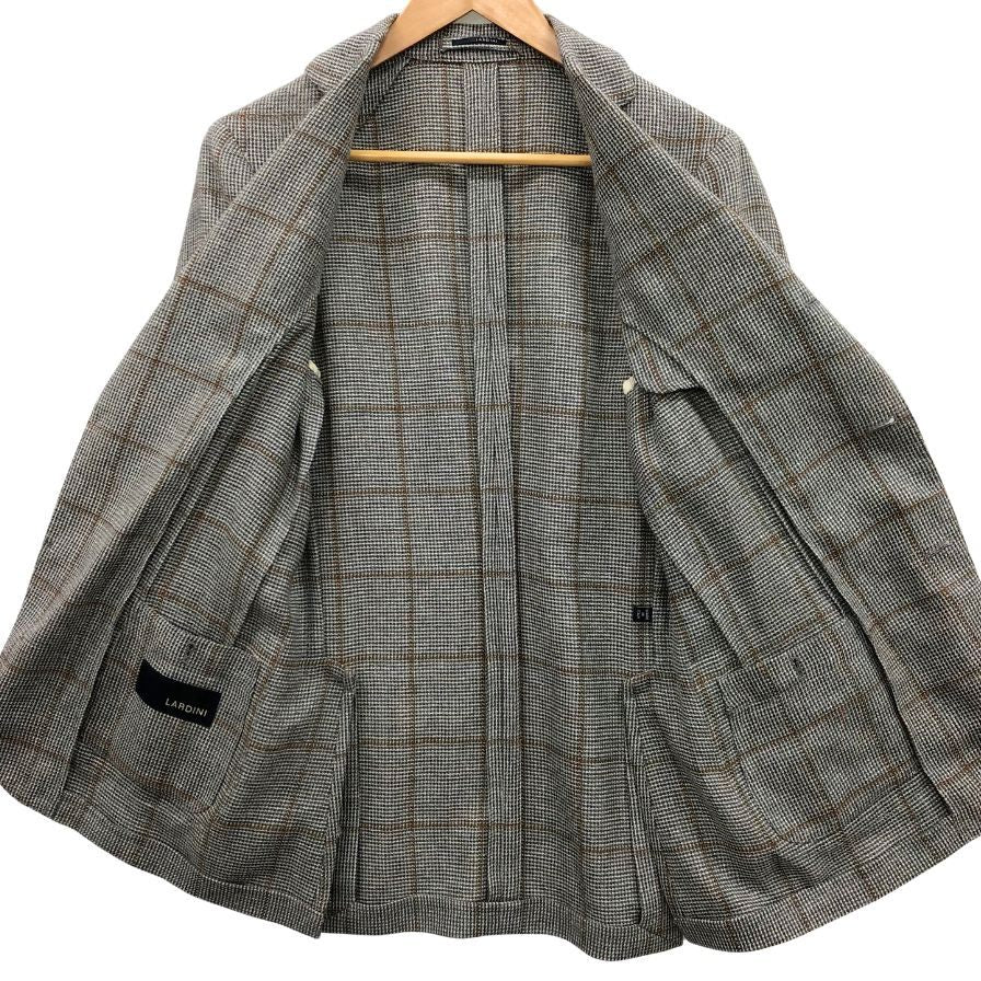 美品◆ラルディーニ テーラードジャケット ウール リネン シルク チェック柄 グレー系 サイズ42 7REG LARDINI 【AFB41】